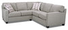 Sofa sectionnel Sawyer 2 pièces fabriqué au Canada en tissu d’apparence lin avec coussins réversibles - gris clair
