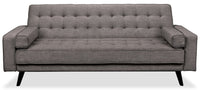 Futon Avery de 81,5 po en tissu d’apparence lin avec mécanisme Klik Klak, capitonnage et deux accoudoirs coussinés - gris
