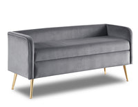 Banc Cass de 52 po - velours gris avec pattes dorées