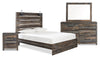 Ensemble de chambre à coucher Abby 6 pièces avec lit à panneau, commode, miroir, table de nuit, lumière DEL et port USB, brun - format grand lit