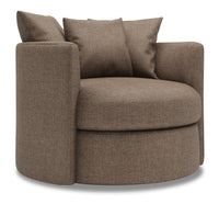 Fauteuil d’appoint pivotant Nest de Sofa Lab de 41 po fabriqué au Canada en tissu d’apparence lin - brun Luna Praline