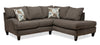 Sofa sectionnel de droite Nofia 2 pièces fabriqué au Canada en chenille avec coussins décoratifs et pattes en bois - gris anthracite