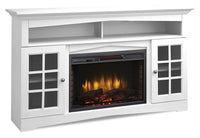 Meuble pour téléviseur Huntley de 59 po avec foyer électrique, rangement et système de gestion des câbles pour téléviseurs jusqu’à 65 po - blanc