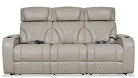 Sofa de massage à inclinaison électrique Elite de 86 po en cuir véritable avec appuie-têtes électriques et accoudoirs de rangement - gris