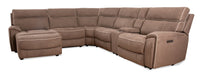 Sofa sectionnel de gauche à inclinaison électrique Newport de Cindy Crawford Home 6 pièces en suédine avec port USB - taupe
