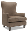 Fauteuil d’appoint à oreilles Sofa Lab personnalisable de 32 po fabriqué au Canada en tissu d’apparence lin - brun Luna Praline