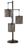 Lampe de table Harlon de 37,5 po bronze antique à 3 ampoules avec abat-jours en rotin