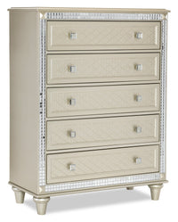Commode verticale somptueuse Tyra de 40 po (L) x 53 po (H) à 5 tiroirs pour la chambre à coucher - champagne