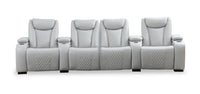Sofa sectionnel à inclinaison électrique Cinema 5 pièces en apparence cuir avec appuie-têtes électriques - gris brume cosmique