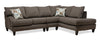 Sofa sectionnel de droite Nofia 3 pièces fabriqué au Canada en chenille avec coussins décoratifs et pattes en bois - gris anthracite