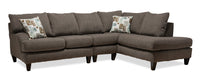 Sofa sectionnel de droite Nofia 3 pièces fabriqué au Canada en chenille avec coussins décoratifs et pattes en bois - gris anthracite