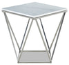 Table de bout carrée moderne Amanda de 21,5 po - dessus en marbre blanc avec base en métal chromé