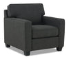 Fauteuil Sawyer de 35 po fabriqué au Canada en tissu d’apparence lin avec coussins réversibles et accoudoirs rectilignes - gris anthracite