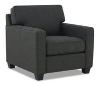 Fauteuil Sawyer de 35 po fabriqué au Canada en tissu d’apparence lin avec coussins réversibles et accoudoirs rectilignes - gris anthracite