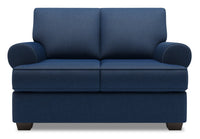 Causeuse Roll de Sofa Lab de 64 po fabriquée au Canada en tissu d’apparence lin avec accoudoirs enroulés - bleu Pax Navy