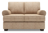 Causeuse Roll de Sofa Lab de 64 po fabriquée au Canada en tissu d’apparence lin avec accoudoirs enroulés - taupe Luxury Taupe