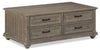 Table à café rustique Winston de 48 po avec rangement - brun clair avec fini bois de grève