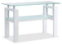Table de salon moderne Harvy de 50 po avec dessus en verre et tablette - blanche