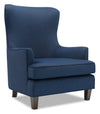 Fauteuil d’appoint à oreilles Sofa Lab personnalisable de 32 po fabriqué au Canada en tissu d’apparence lin - bleu Pax Navy