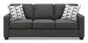 Sofa Sawyer de 79 po fabriqué au Canada en tissu d’apparence lin avec coussins réversibles et coussins décoratifs - gris anthracite