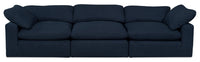 Sofa modulaire Eclipse de 124 po en tissu d’apparence lin avec coussins réversibles en duvet et plumes - bleu marine