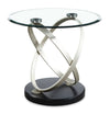 Table de bout ronde moderne Vikki de 26 po avec dessus en verre - verre avec base en métal