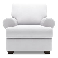 Fauteuil Roll de Sofa Lab de 42 po fabriqué au Canada en tissu d’apparence lin avec accoudoirs enroulés - blanc Pax Ice
