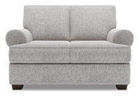 Causeuse Roll de Sofa Lab de 64 po fabriquée au Canada en tissu d’apparence lin avec accoudoirs enroulés - gris Luna Domino