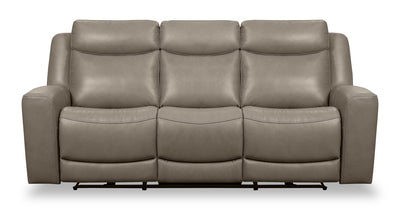 Scott Living Prescott 88.5" Genuine Leather Power Reclining Sofa with Power Headrests - Grey | Sofa à inclinaison électrique Prescott de Scott Living de 88,5 po en cuir véritable avec appuie-têtes électriques - gris
