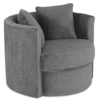 Fauteuil d’appoint pivotant Cuddler Petite de 36 po fabriqué au Canada en tissu de chenille - gris Teddy Nightfall