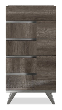 Commode verticale de chambre à coucher Gino à 5 tiroirs - fabriquée en Italie, 25 po (L) x 49 po (H) - brune