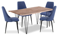 Ensemble de salle à manger Miya 5 pièces en acacia et métal avec table de 60 po (L), bordures Live Edge et 4 chaises - bleu marine