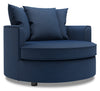 Fauteuil d’appoint enveloppant Sofa Lab personnalisable de 48 po fabriqué au Canada en tissu d’apparence lin - bleu Pax Navy