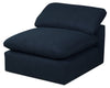 Fauteuil modulaire sans accoudoirs Eclipse de 38 po en tissu d’apparence lin avec coussins réversibles en duvet et plumes - bleu marine