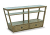Table de salon traditionnelle Esme de 56 po avec dessus en verre, rangement et tablette - bois brun clair