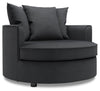 Fauteuil d’appoint enveloppant Sofa Lab personnalisable de 48 po fabriqué au Canada en tissu d’apparence lin - gris Pax Pepper