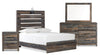Ensemble de chambre à coucher Abby 6 pièces avec lit à panneau, commode, miroir, table de nuit, lumière DEL et port USB, brun - format lit double