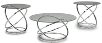 Ensemble 3 tables rondes somptueuses Hollynx de 38 po (table à café et 2 tables de bout) - base en métal argenté avec dessus en verre