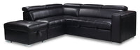 Sofa-lit sectionnel de gauche Drake 3 pièces en tissu d’apparence cuir avec pouf de rangement - noir