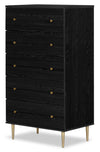 Commode verticale somptueuse Lake de 29 po (L) x 52 po (H) à 5 tiroirs pour la chambre à coucher, fabriquée au Canada - noire
