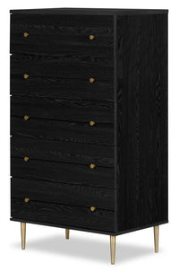 Commode verticale somptueuse Lake de 29 po (L) x 52 po (H) à 5 tiroirs pour la chambre à coucher, fabriquée au Canada - noire