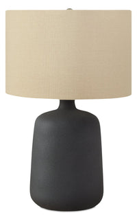 Lampe de table de 24 po en céramique noire avec abat-jour beige