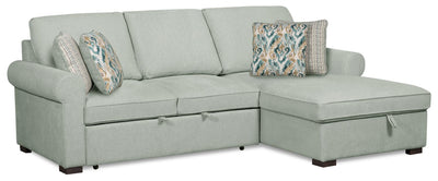 Scott Living Haven 2-Piece Right-Facing Chenille Fabric Sleeper Sectional with Storage Chaise - Seafoam Blue | Sofa-lit sectionnel de droite Haven de Scott Living 2 pièces en tissu de chenille avec fauteuil long de rangement - bleu écume de mer