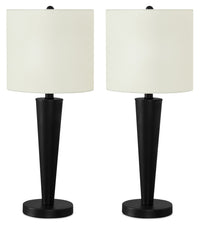 Ensemble 2 lampes de table de 24 po en métal noir avec recharge USB
