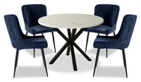 Ensemble de salle à manger Verona 5 pièces en métal avec table ronde de 42 po (L), dessus en marbre synthétique et 4 chaises Lexi - bleu
