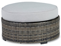 Grand pouf Lilo pour la terrasse à l’extérieur - osier en résine et tissu Nuvella, résistant aux rayons UV et aux intempéries - gris