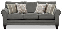 Sofa Tula de 88 po fabriqué au Canada en tissu avec accoudoirs enroulés et coussins décoratifs - gris acier