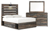Ensemble de chambre à coucher Abby 5 pièces avec lit de rangement latéral, commode, miroir, lumière DEL et port USB, brun - format lit double