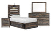Ensemble de chambre à coucher Abby 6 pièces avec lit de rangement latéral, commode, miroir, table de nuit, lumière DEL et port USB, brun - format lit simple
