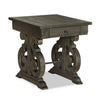 Table de bout traditionnelle Bellamy de 22 po avec rangement - pin brun foncé avec base en bois à volutes